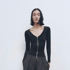 NWT ZARA double zippered knit jacket top || size XL